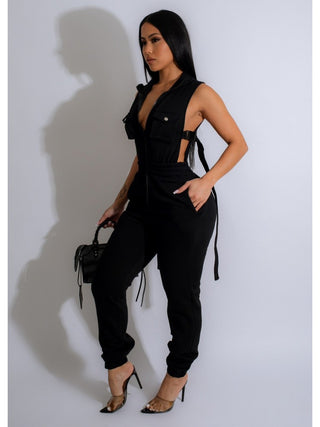 Multi Pocket Lace Up Cut Outs Fitted Jumpsuit
