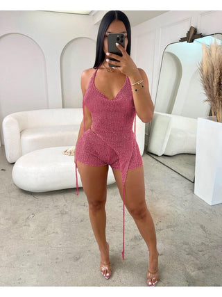 Hollow Out Halter Backless Shorts 3 Piece Sets