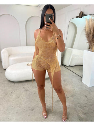Hollow Out Halter Backless Shorts 3 Piece Sets