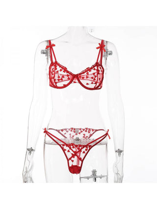 Embroidery Spaghetti Straps Backless Lingerie 2 Piece Sets