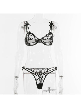 Embroidery Spaghetti Straps Backless Lingerie 2 Piece Sets