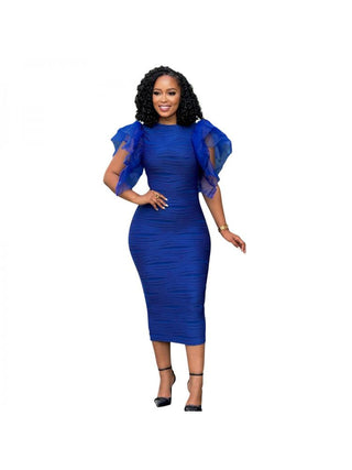 Patchwork Ruffle Frill Sleeve Midi Dress