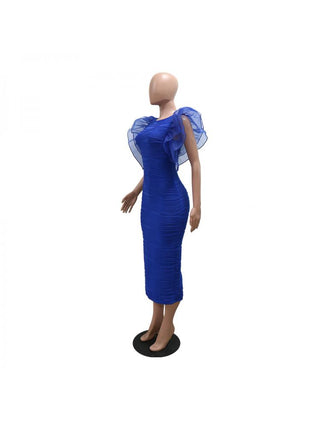 Patchwork Ruffle Frill Sleeve Midi Dress