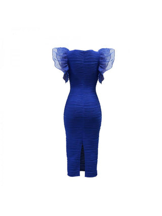 Patchwork Ruffle Frill Sleeve Midi Dress