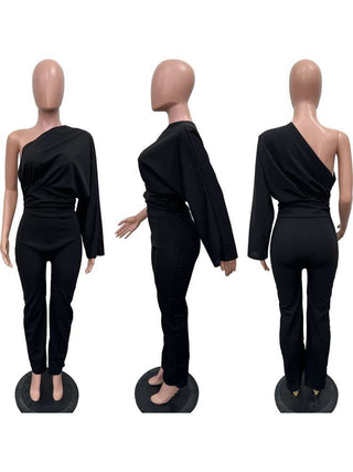 Irregular Ruched One-shoulder Jumpsuits