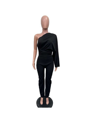 Irregular Ruched One-shoulder Jumpsuits