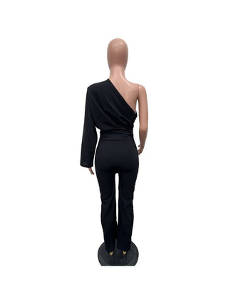 Irregular Ruched One-shoulder Jumpsuits