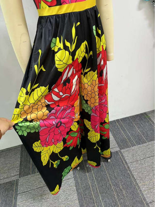 Colorblock Floral Sleeveless Wide Leg Jumpsuits