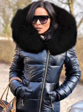 Patchwork Fur Hooded Zipper Down Coats