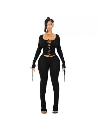Bow Tie-wrap Cropped Bodycon Pant Sets