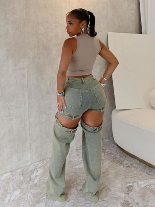 Vintage Distressed Hollow-out Denim Jeans