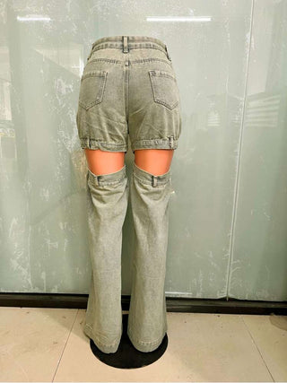 Vintage Distressed Hollow-out Denim Jeans