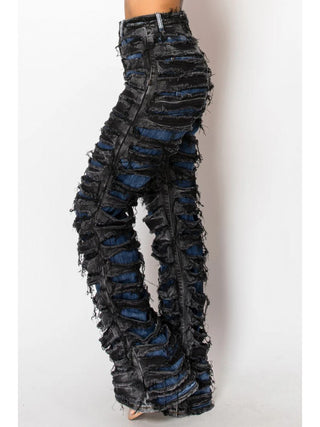 Colorblock Ripped Denim Patchwork Jeans