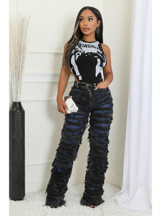 Colorblock Ripped Denim Patchwork Jeans