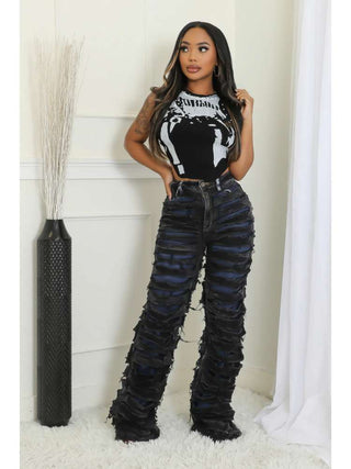 Colorblock Ripped Denim Patchwork Jeans