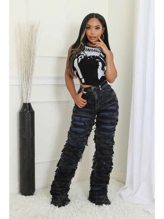 Colorblock Ripped Denim Patchwork Jeans