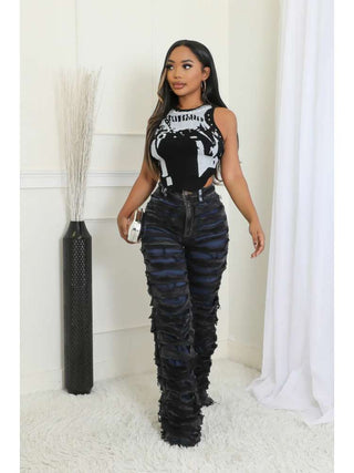 Colorblock Ripped Denim Patchwork Jeans