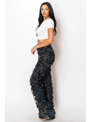 Colorblock Ripped Denim Patchwork Jeans