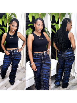 Colorblock Ripped Denim Patchwork Jeans