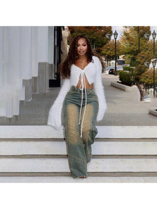 Vintage Distressed Denim Straight Jeans