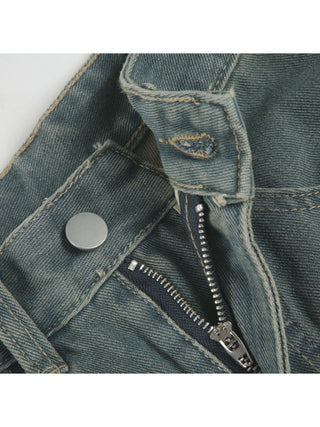 Vintage Distressed Denim Straight Jeans