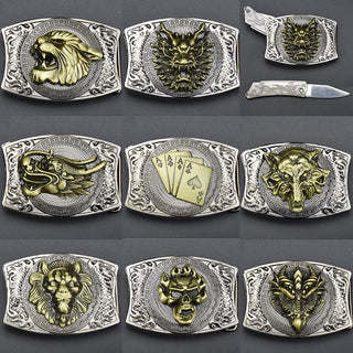 Personalized Belt Buckle With Knife And Smooth Buckle - Thomas Family Essentials LLC