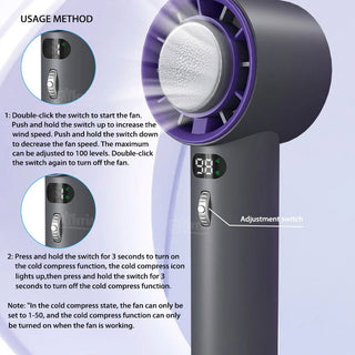 Portable Handheld Turbo Fan Cooling Semiconductor Refrigeration 3000mAh Battery Wind Speeds Adjustable Mini Personal Fan - Thomas Family Essentials LLC