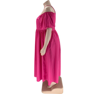 Solid Color Sexy Strapless Halter Neck Plus Size Women's Fashion Loose Short Sleeve Dress
