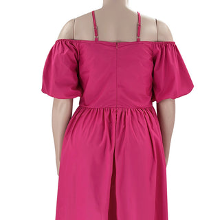 Solid Color Sexy Strapless Halter Neck Plus Size Women's Fashion Loose Short Sleeve Dress