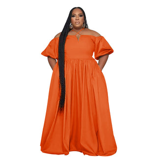 Solid Color Sexy Strapless Halter Neck Plus Size Women's Fashion Loose Short Sleeve Dress