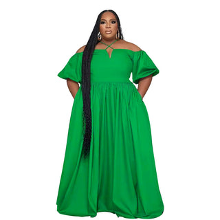 Solid Color Sexy Strapless Halter Neck Plus Size Women's Fashion Loose Short Sleeve Dress