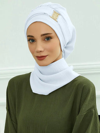 Elegant Plain Muslim Instant Turban Hijab Women Headband for Ladies,Metal Buckle Design