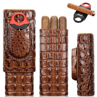 Travel Cigar Case Cigar Humidor with Multifunctional V Cutter,Cedar Wood Cigar Humidor Box with Gift Box,Portable for 3 Cigars