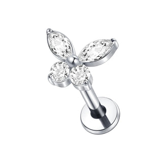 Butterfly Labret Piercing Lip Stud Titanium Cluster Crystal Tragus Earring Flat Cartilage Earrings Zircon Lip Piercing Jewelry