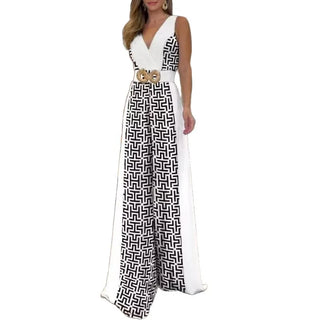 Fashionable Color Block Slim Fit Jumpsuit Long Pants without Belt Elegant Style Polyester Fabric No Sleeve