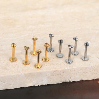 Titanium Labret Stud Lip Ring Piercings Gold Color 3 Balls Ear Studs Conch Cartilage Tragus Helix Lobe Piercings Nariz Jewelry