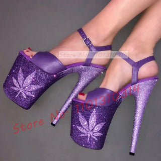 Maple Leaf Platform Glitter Sandals Women Luxury Sparkly Mixed Color High Heels Shoes Summer Party Pvc Strap Evening Sandals