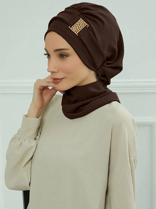 Elegant Plain Muslim Instant Turban Hijab Women Headband for Ladies,Metal Buckle Design