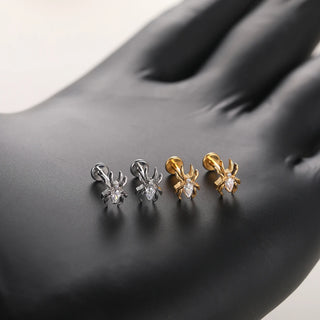 ASTM F136 Titanium CZ Star Flower Spider Flat Back Stud Earring Helix Cartilage Monroe Medusa Tragus Piercing Nose Jewelry