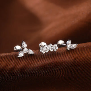 16G CZ Tragus Helix Cartilage Stud Earrings Titanium Flat Back Ear Labret Piercing Lip Stud Zircon Nose Stud Body Jewelry