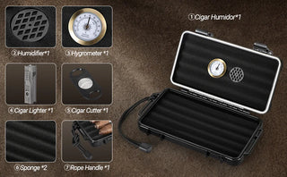 USEWIRE-Cigar Travel Humidor and Cigar Set, Portable Cigar Case with Humidifier Hygrometer, Cutter Cigar Cutter