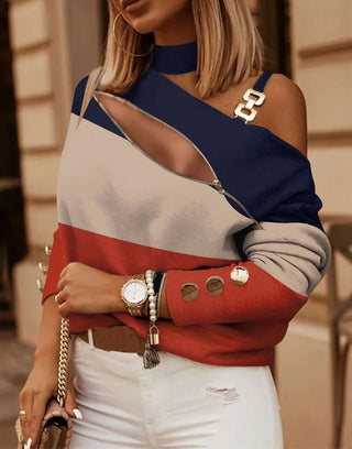 Autumn Elegant Off Shoulder Print Blouse Shirts Women Pullover Tops Ladies Fashion Long Sleeve Blouse Blusa Top Femme