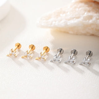 ASTM F136 Titanium CZ Star Flower Spider Flat Back Stud Earring Helix Cartilage Monroe Medusa Tragus Piercing Nose Jewelry
