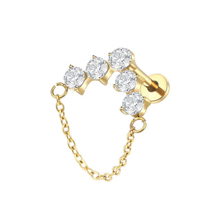ASTM F136 Titanium Drop Pendant CZ Stud Earring with Dangle Chain Helix Cartilage Earrings Tragus Lip Flat Back Piercing 16G