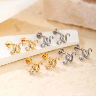 ASTM F136 Titanium 16G Viper Snake Labret Cartilage Earring Flat Back Stud Conch Tragus Helix Medusa Monroe Piercing Jewelry