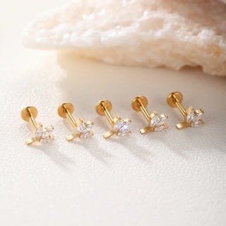 ASTM F136 Titanium CZ Star Flower Spider Flat Back Stud Earring Helix Cartilage Monroe Medusa Tragus Piercing Nose Jewelry