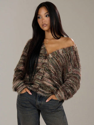 Women Autumn/Winter V-Neck Striped Top Sweater
