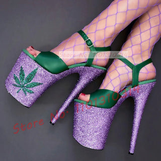 Maple Leaf Platform Glitter Sandals Women Luxury Sparkly Mixed Color High Heels Shoes Summer Party Pvc Strap Evening Sandals