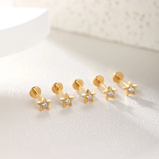 ASTM F136 Titanium CZ Star Flower Spider Flat Back Stud Earring Helix Cartilage Monroe Medusa Tragus Piercing Nose Jewelry
