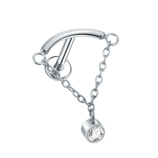ASTM F136 Titanium Drop Pendant CZ Stud Earring with Dangle Chain Helix Cartilage Earrings Tragus Lip Flat Back Piercing 16G